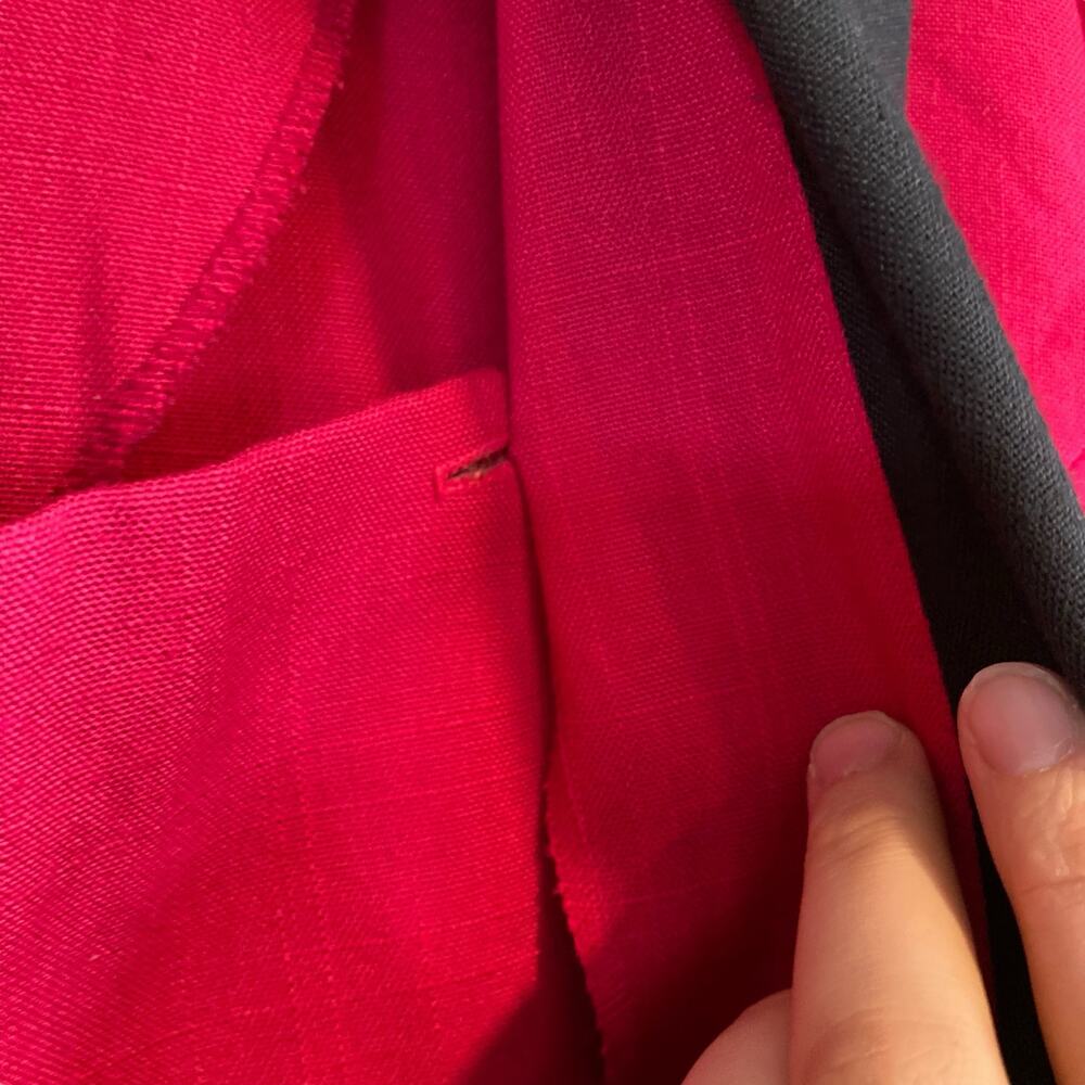 Vintage 80s Pink Black Cloth Button Collar V Neck Boxy Oversize Dress Sz Medium - Picture 13 of 16